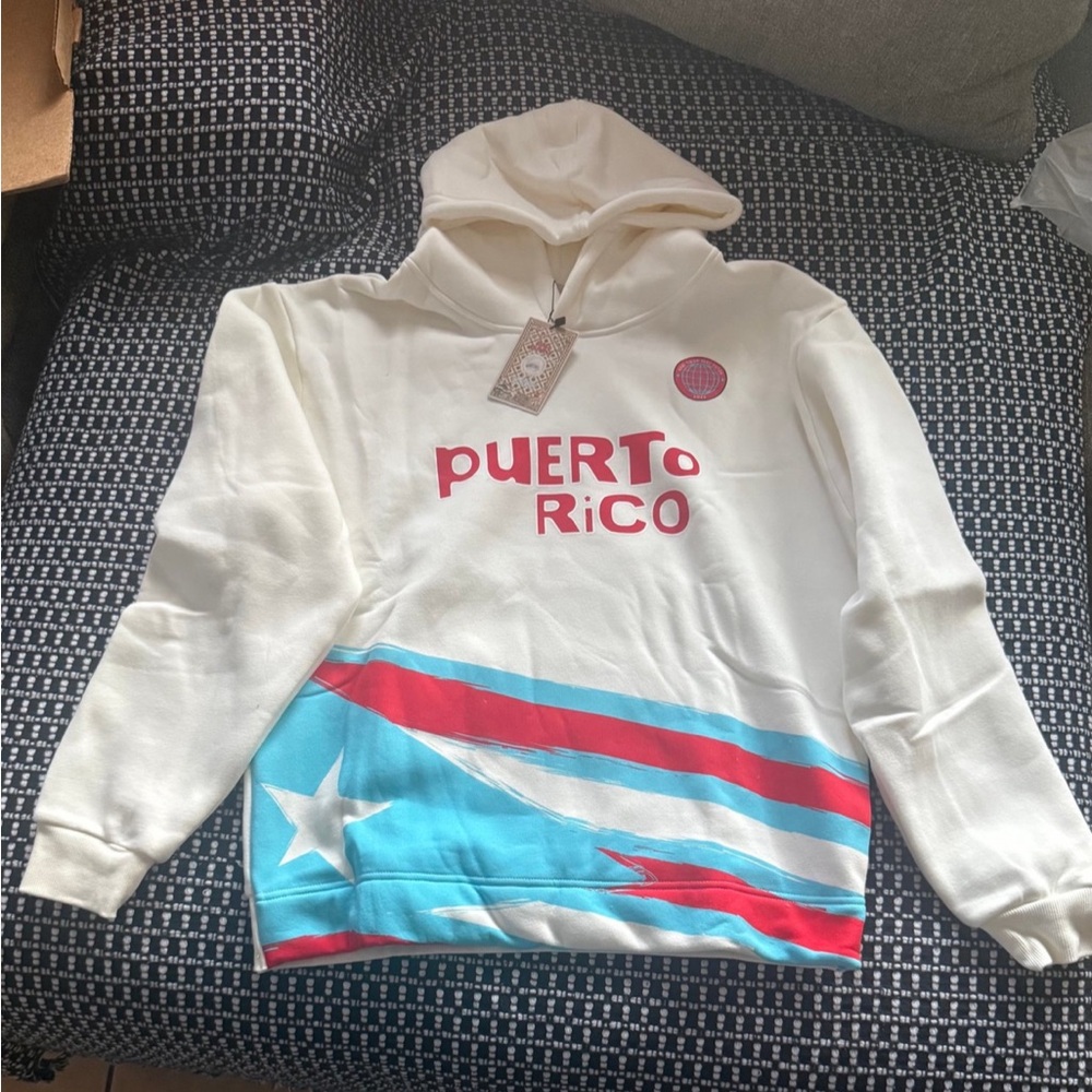 Bad Bunny Puerto Rico Themed White and Blue Men's Sweater
